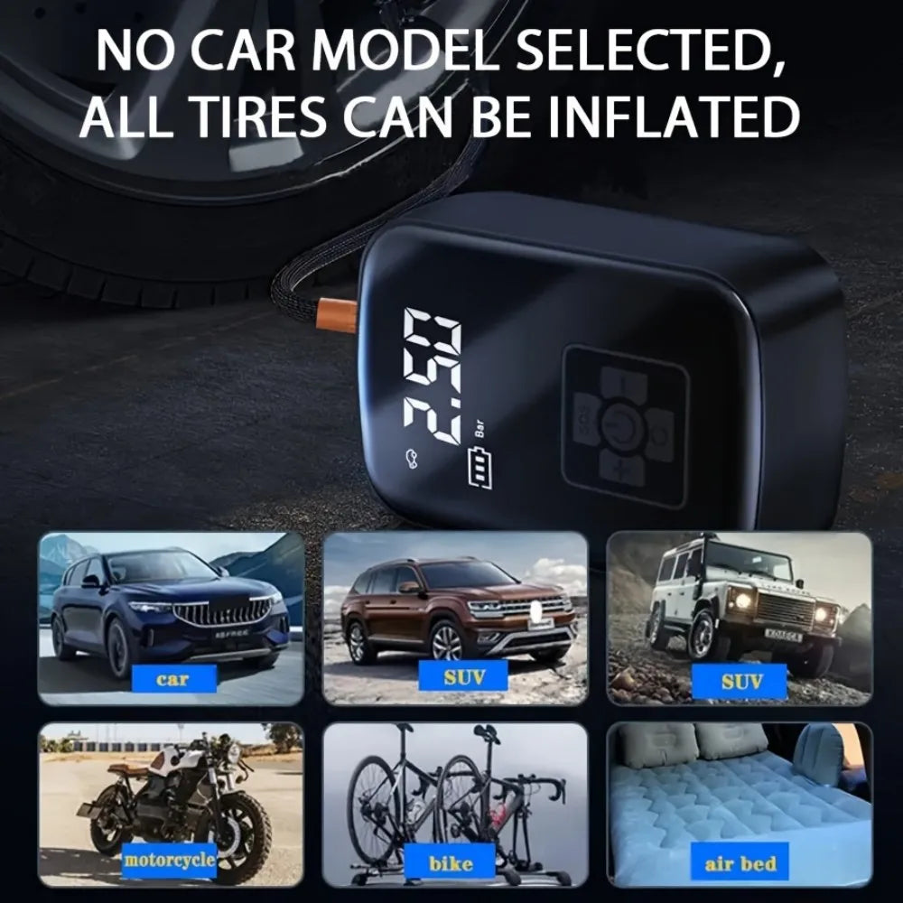 Digital Display Air Pump Portable Air Compressor LED Light Wireless Cordless Tire Inflation for Car Motorcycle Boat Tyre Balls