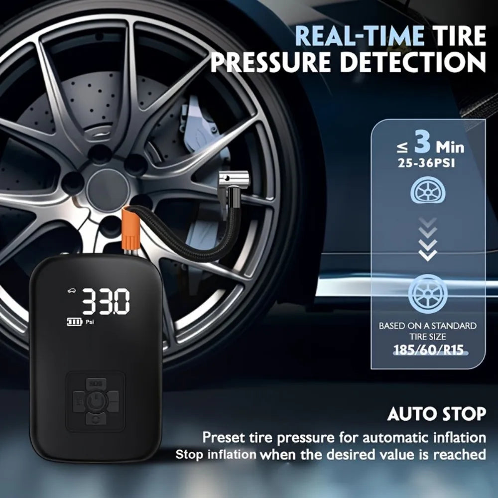Digital Display Air Pump Portable Air Compressor LED Light Wireless Cordless Tire Inflation for Car Motorcycle Boat Tyre Balls