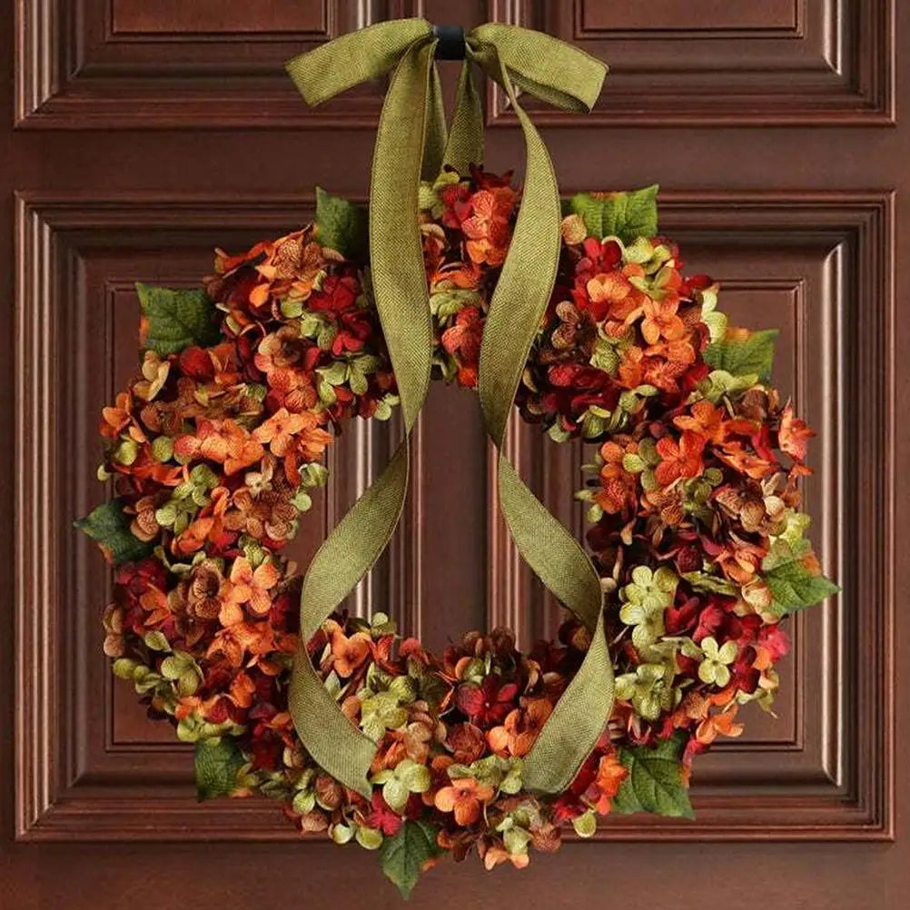 Thanksgiving Wreath Fall Hydrangea Bowknot Decoration Flower Garland Wreath Thanksgiving Front Door Home Decor