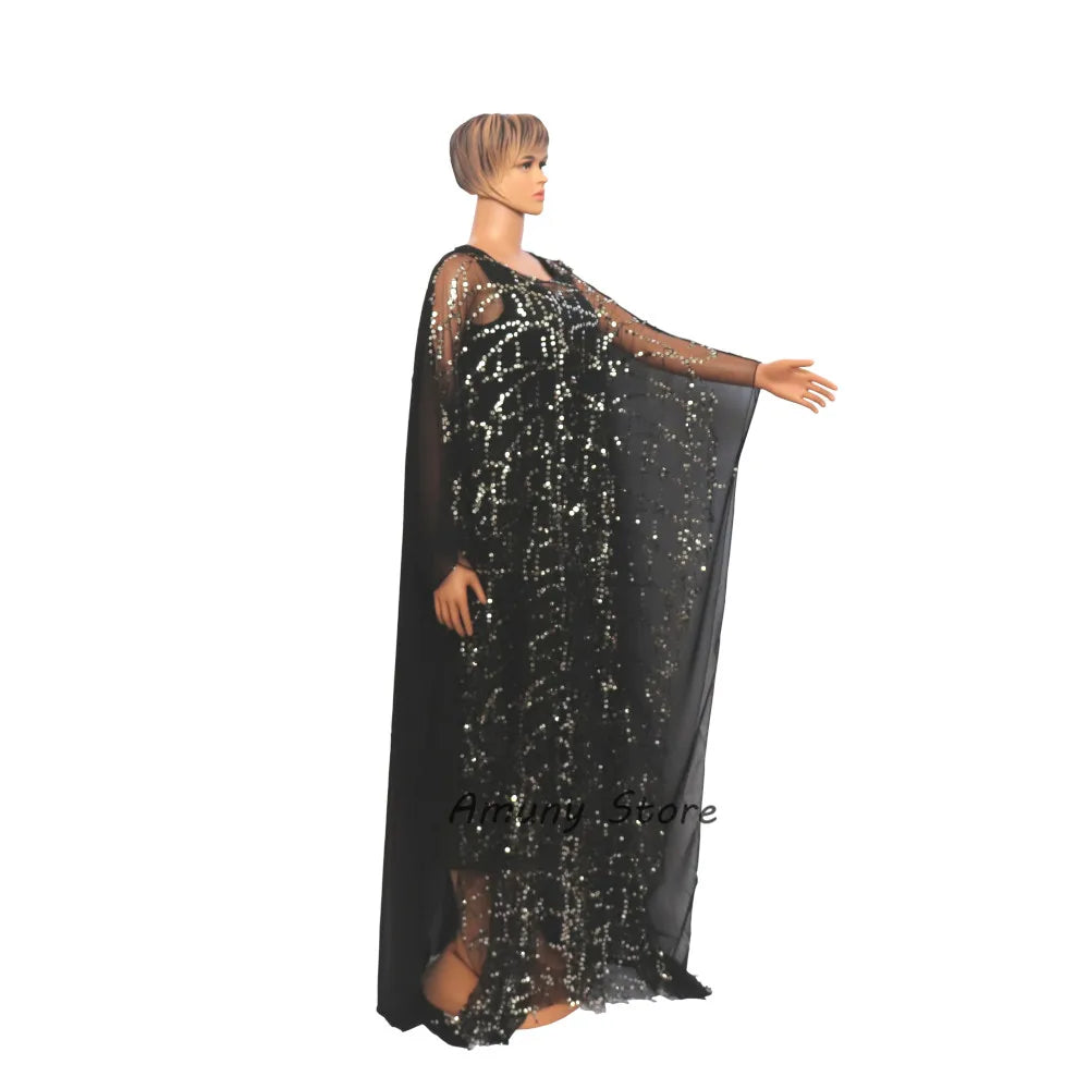 African Sequin Chiffon Maxi Dress Plus Size