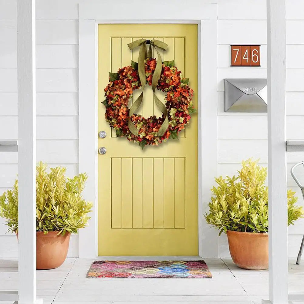 Thanksgiving Wreath Fall Hydrangea Bowknot Decoration Flower Garland Wreath Thanksgiving Front Door Home Decor