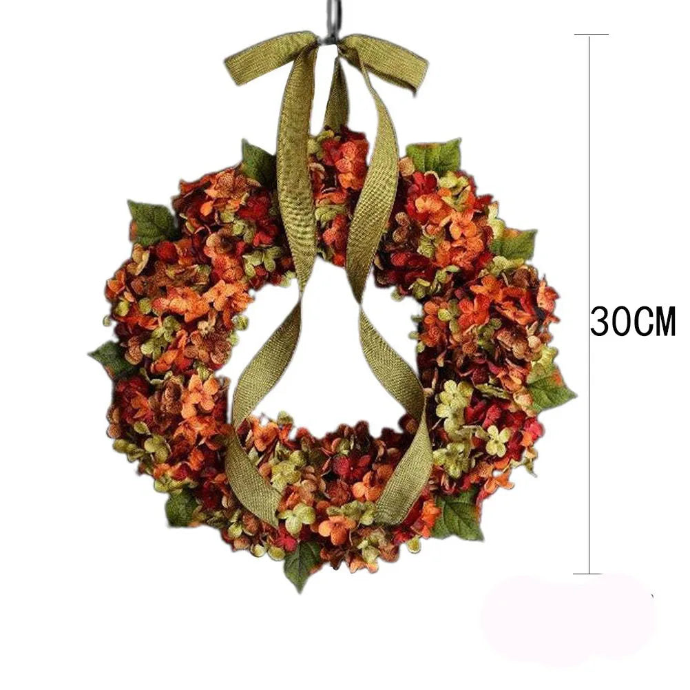 Thanksgiving Wreath Fall Hydrangea Bowknot Decoration Flower Garland Wreath Thanksgiving Front Door Home Decor