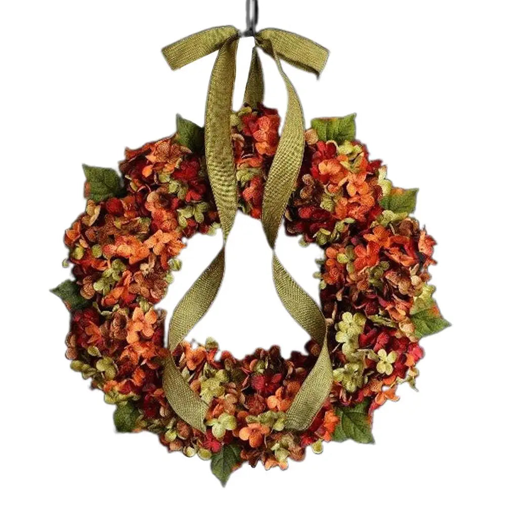 Thanksgiving Wreath Fall Hydrangea Bowknot Decoration Flower Garland Wreath Thanksgiving Front Door Home Decor