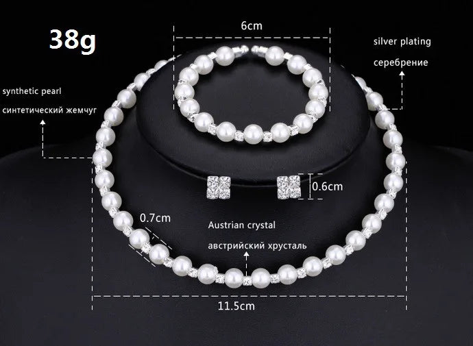 Crisluv™ Wedding Pearl Necklace, Bracelet & Earrings Set