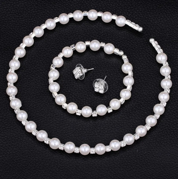 Crisluv™ Wedding Pearl Necklace, Bracelet & Earrings Set