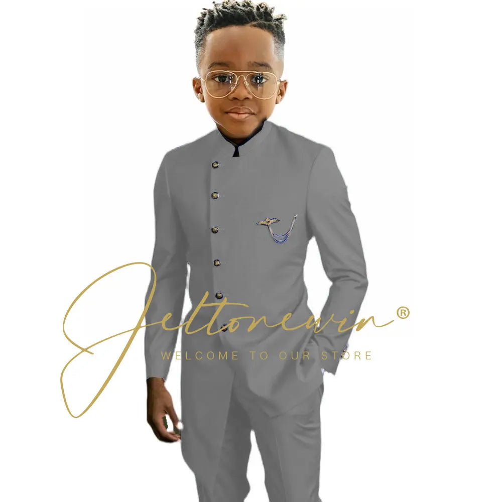 Royal Blue African Design Boys Suits Set For Wedding Formal Tuxedo Kids Costume Piano Performance Children Tailor Made