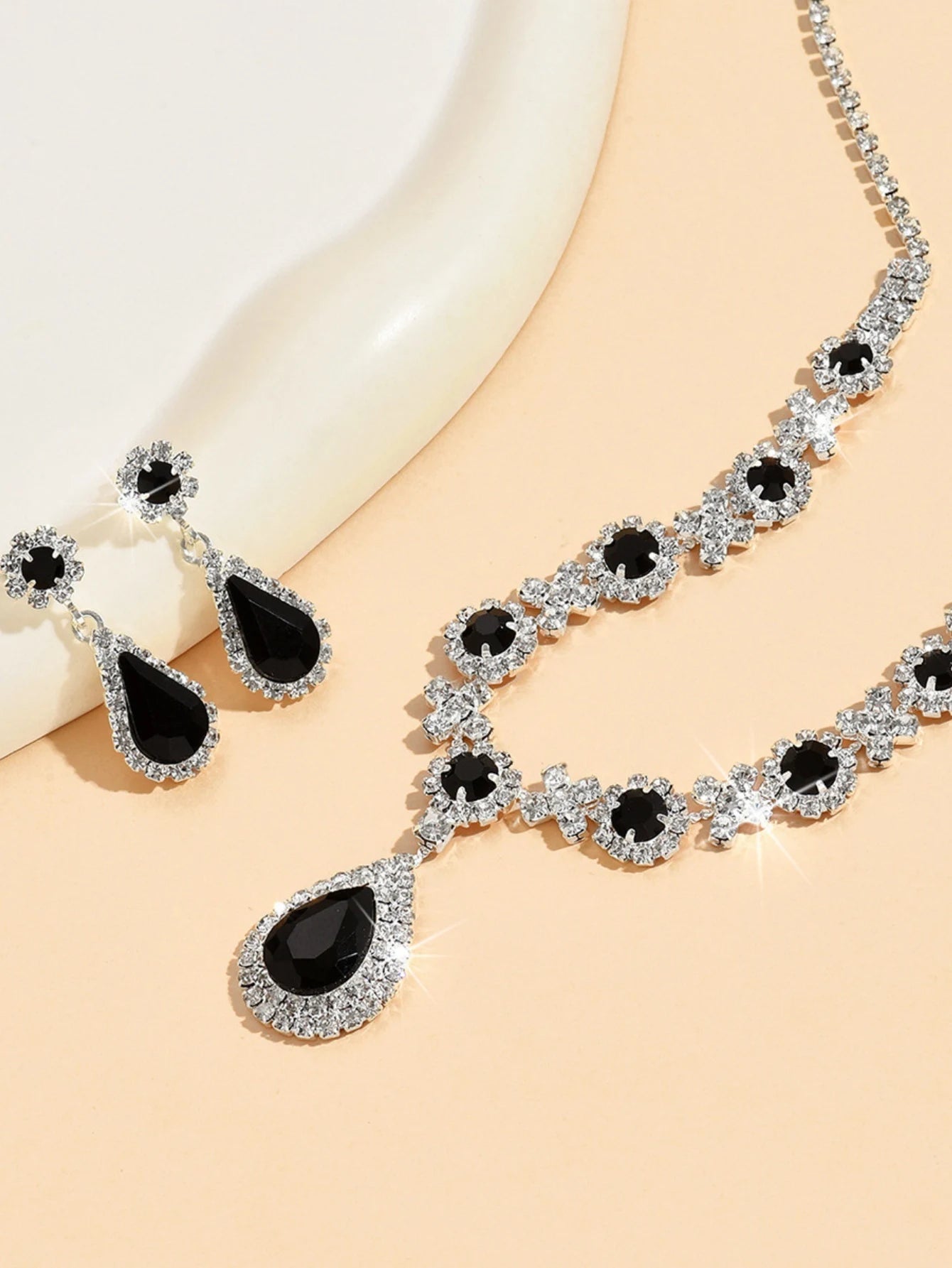Crisluv™ Bridal Crystal Droplet Necklace & Earrings Set – 3-Piece Elegant Design