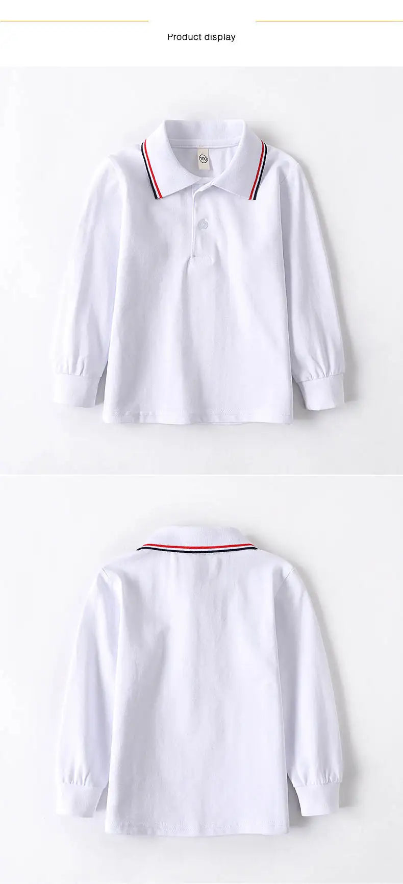 Children Long Sleeve Cotton School Uniform White