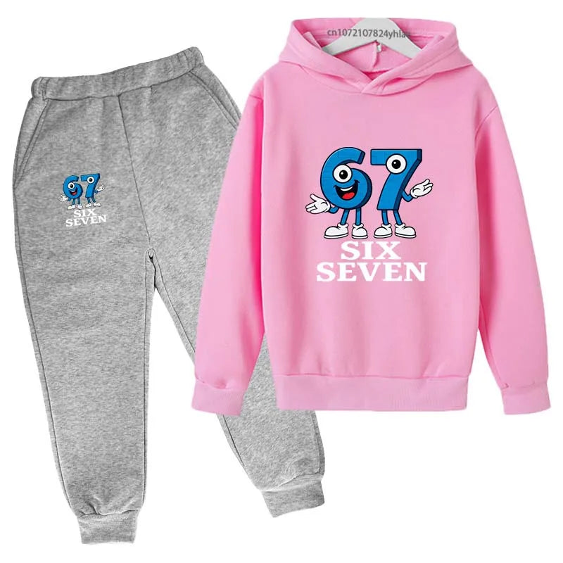Six Seven Funny Number Cartoon Print Kids Spring Autumn Casual 2Pcs Hoodie+Jogging Pants Tracksuits 2-13Years Boys Girls Clothes