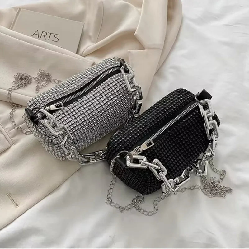 Allover Rhinestone Bucket Bag, Glitter Chain Prom Purse, Women&
