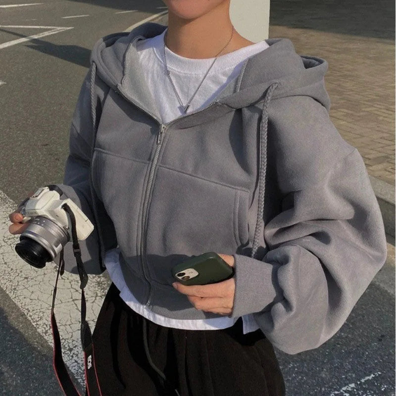 Women’s Zip-Up Hooded Hoodie – Autumn Winter Streetwear Crop Jacket If you want: