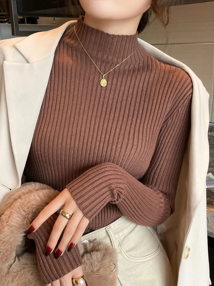 Chic Women’s Turtleneck Knit Sweater – Autumn Winter Slim Pullover