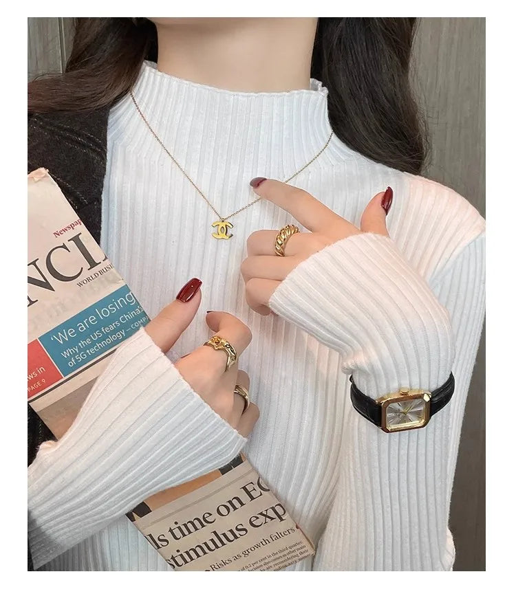 Chic Women’s Turtleneck Knit Sweater – Autumn Winter Slim Pullover