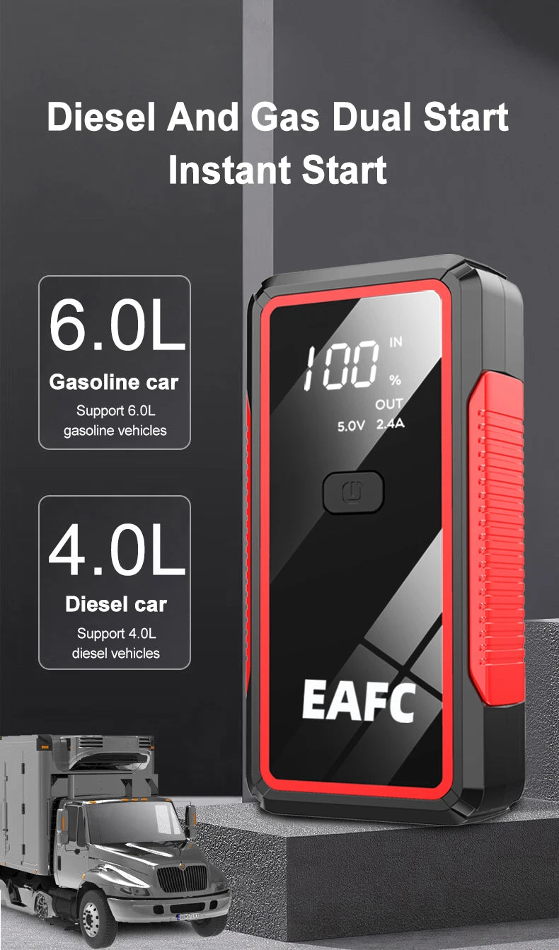 EAFC 12V Car Jump Start 600A-2000A Car Battery Starter Booster Auto Starting Device Emergency Start Portable Power Bank