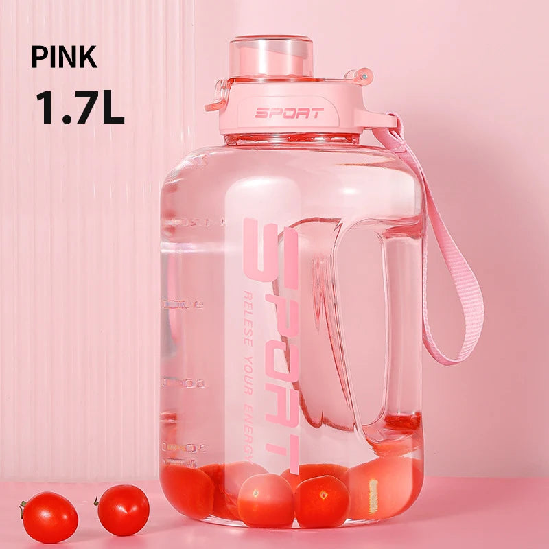Large-Capacity Water Bottle Straw Pot Belly Cup Sports Water Bottle Ton Ton Bucket Students Portable Plastic Cup 1.2L/1.7L/2.5L