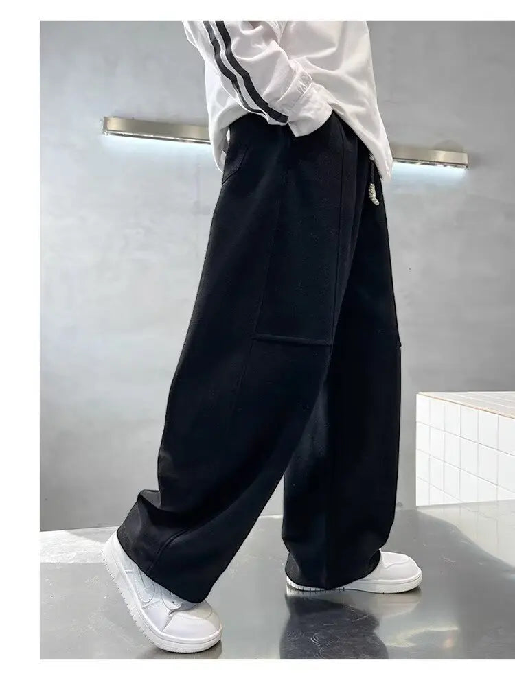 Crisluvᵀᴹ Boys Wide‑Leg Sweatpants 5–14Y – Elastic Waist Spring Streetwear Pants