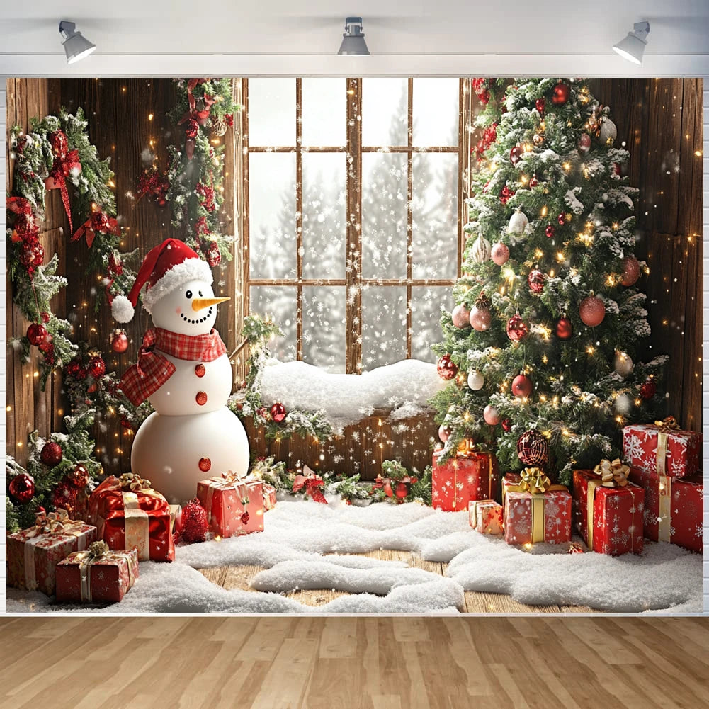Christmas Decoration 2025 Photography Background Christmas Tree Snowman Photo Background Xmas Party Supplies Home Wall Banner