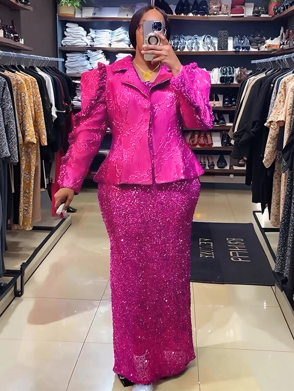 Luxury Sequin Coat Dress Set