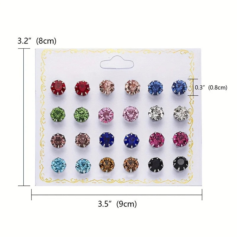 12 Pairs Eight Claw Glass Water Diamond Earrings, Versatile Flower Artificial Crystal Card Earring Set Earrings, Earring Set