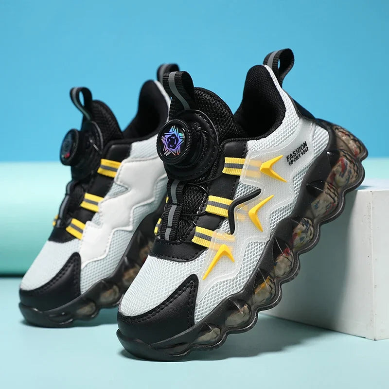 Children Shoes Thick Soled Running Rotary Buckle Kids Sports Casual Tennis For Girls Boys Outdoor Mesh Breathable Unisex Sneaker