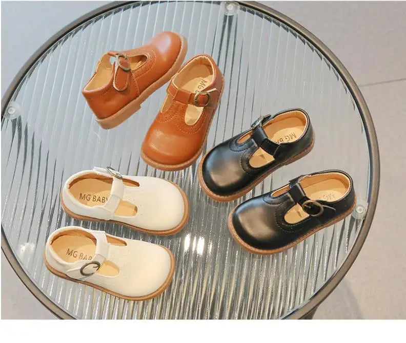 T-strap Girls Oxfords Spring Autumn Kids Soft PU Leather Shoes For Girl School Children Princess Dress Shoes Black, Brown, White