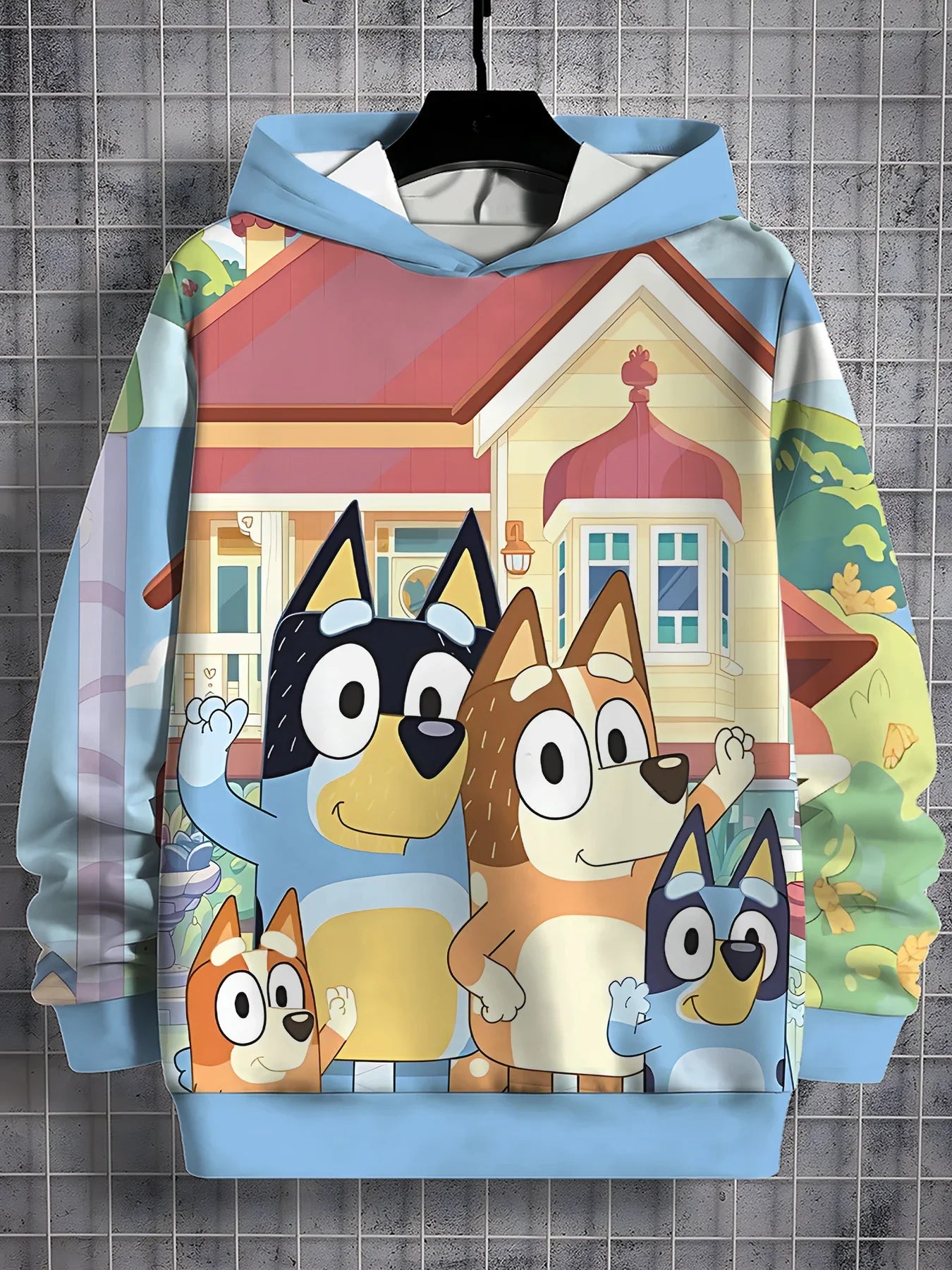 Blueys-Bingoed Kids Blue Dog 3D Print Sweatshirt – Unisex All-Season Pullover Hoodie for Boys & Girls