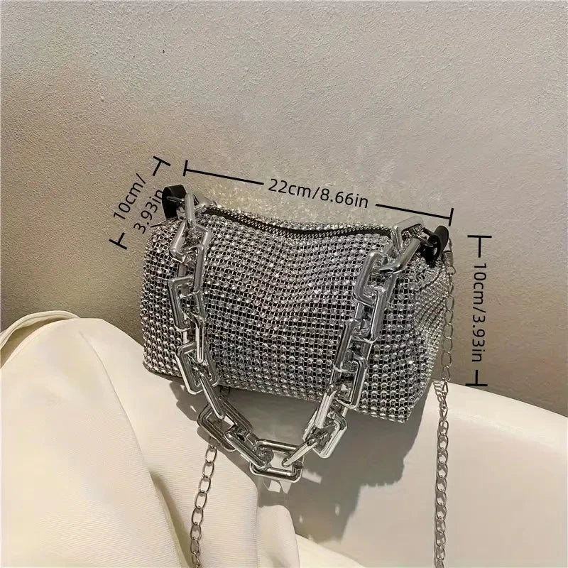 Allover Rhinestone Bucket Bag, Glitter Chain Prom Purse, Women&