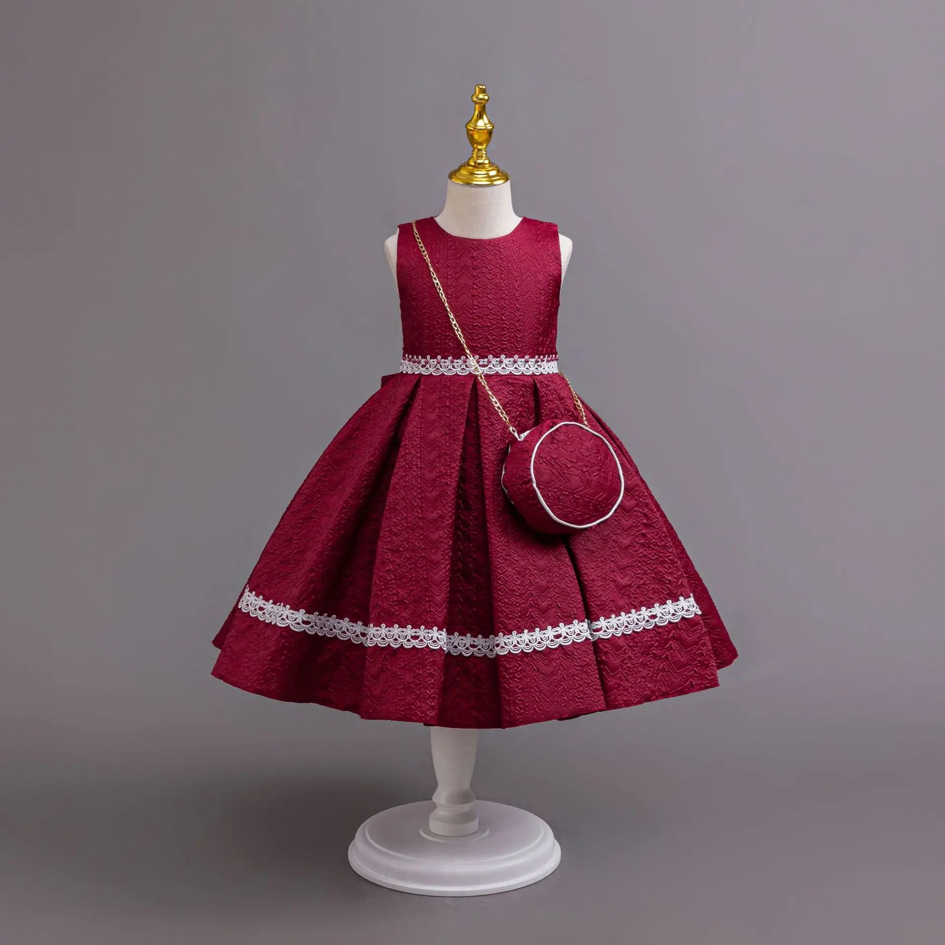 HETISO Autumn/Winter Long Sleeve Girl Party Dress Elegant Lace Christmas Formal Gown Gift with Bag for Kids Children 2-8Y