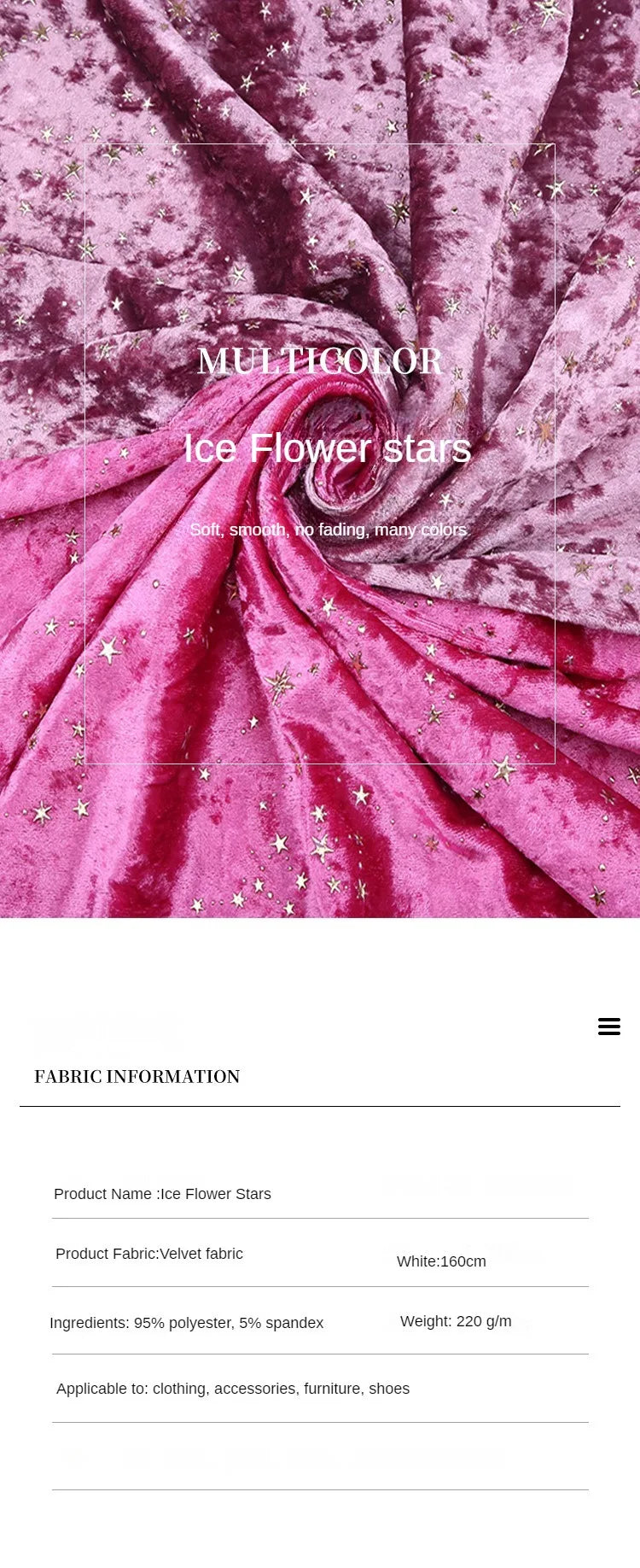 Bronzing Star Velvet Fabric By The Meter for Accessory Dress Pajamas Curtain Pillow Sofa Sewing Velour Cloth Stretch Warm Smooth