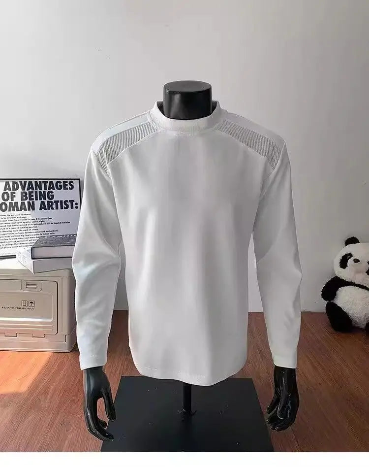 American Long-sleeved T-shirt for Men Autumn Winter Right Shoulder Round Neck Sweatshirt Bottoming Shirt