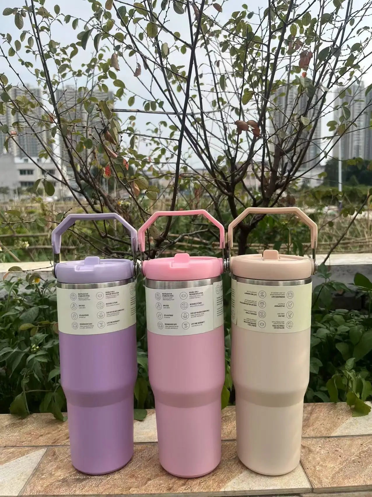 MINISO 30 oz Vacuum Thermos Cup with Treatment Double Layer Thermos Cup Stainless Steel Sports Water Bottle Hot and Cold Drinks