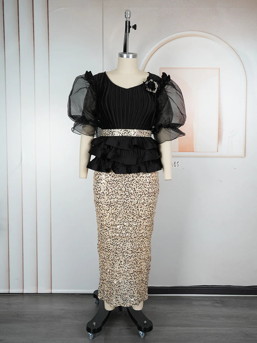 Elegant Puff Sleeve Bodycon Dress for Women