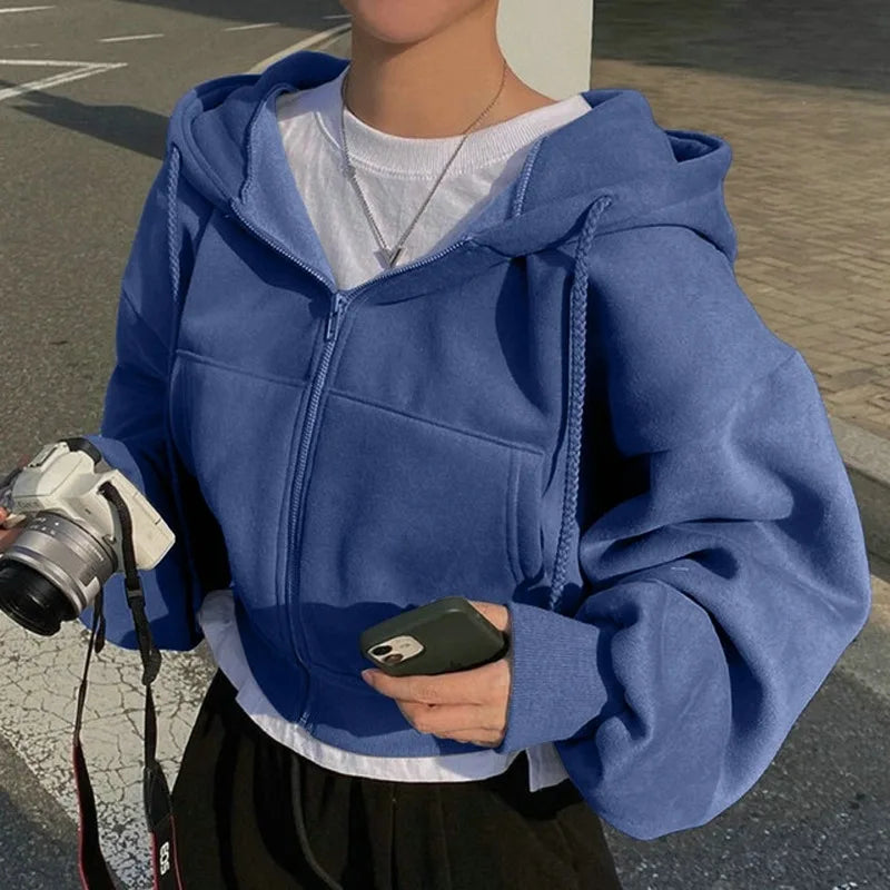 Women’s Zip-Up Hooded Hoodie – Autumn Winter Streetwear Crop Jacket If you want: