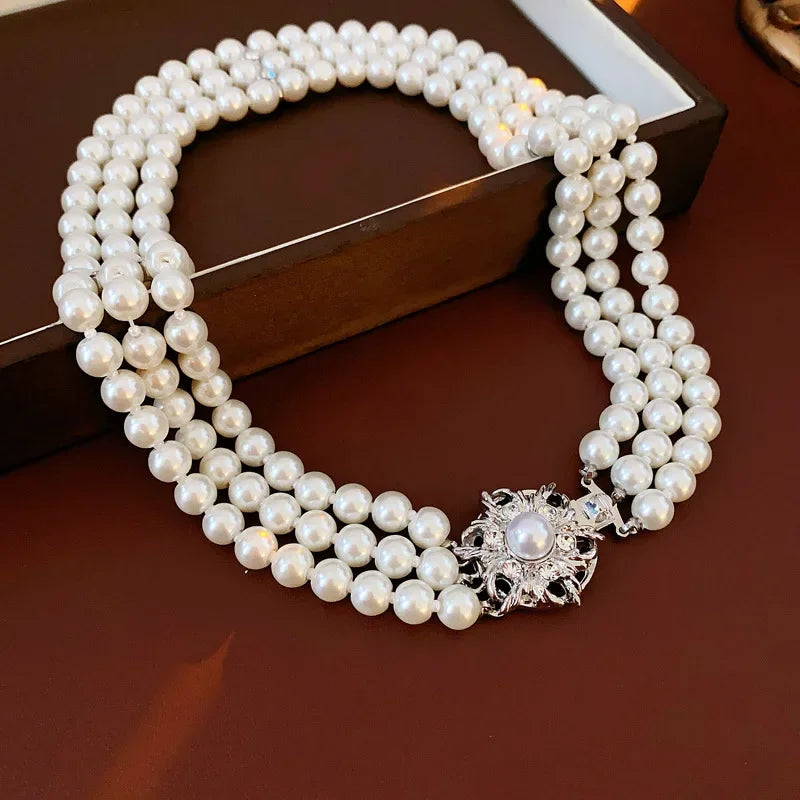 DREJEW Flower Multi-layer Pearl Jewelry Set for Woemn Fashion Bracelet French Fashion Light Luxury Temperament Accessories Sets
