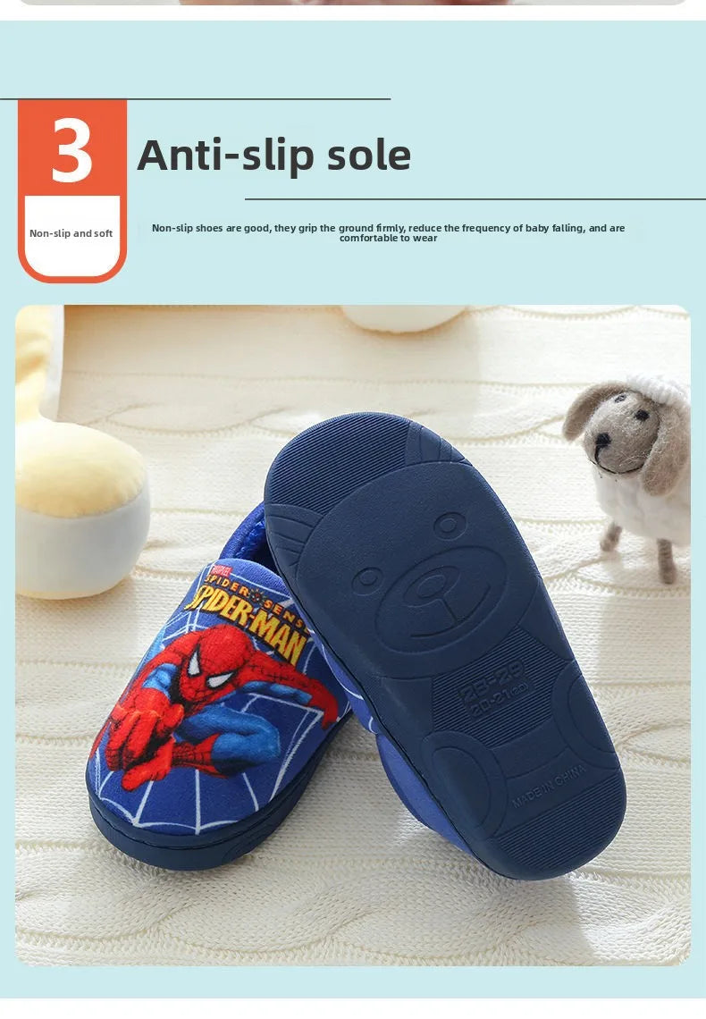 Cartoon Printed Spider-man Cotton Slippers For Children&