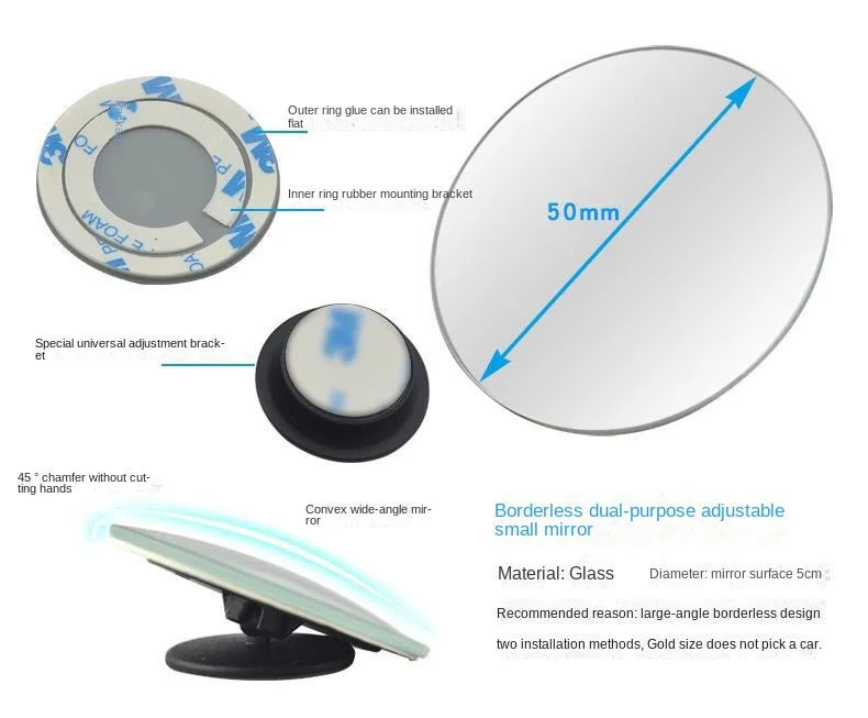 Car Blind Spot Rear View Mirror Wide Angle 360 Degree Adjustable Small Round Mirror Car Reverse Auxiliary Rearview Convex Mirror