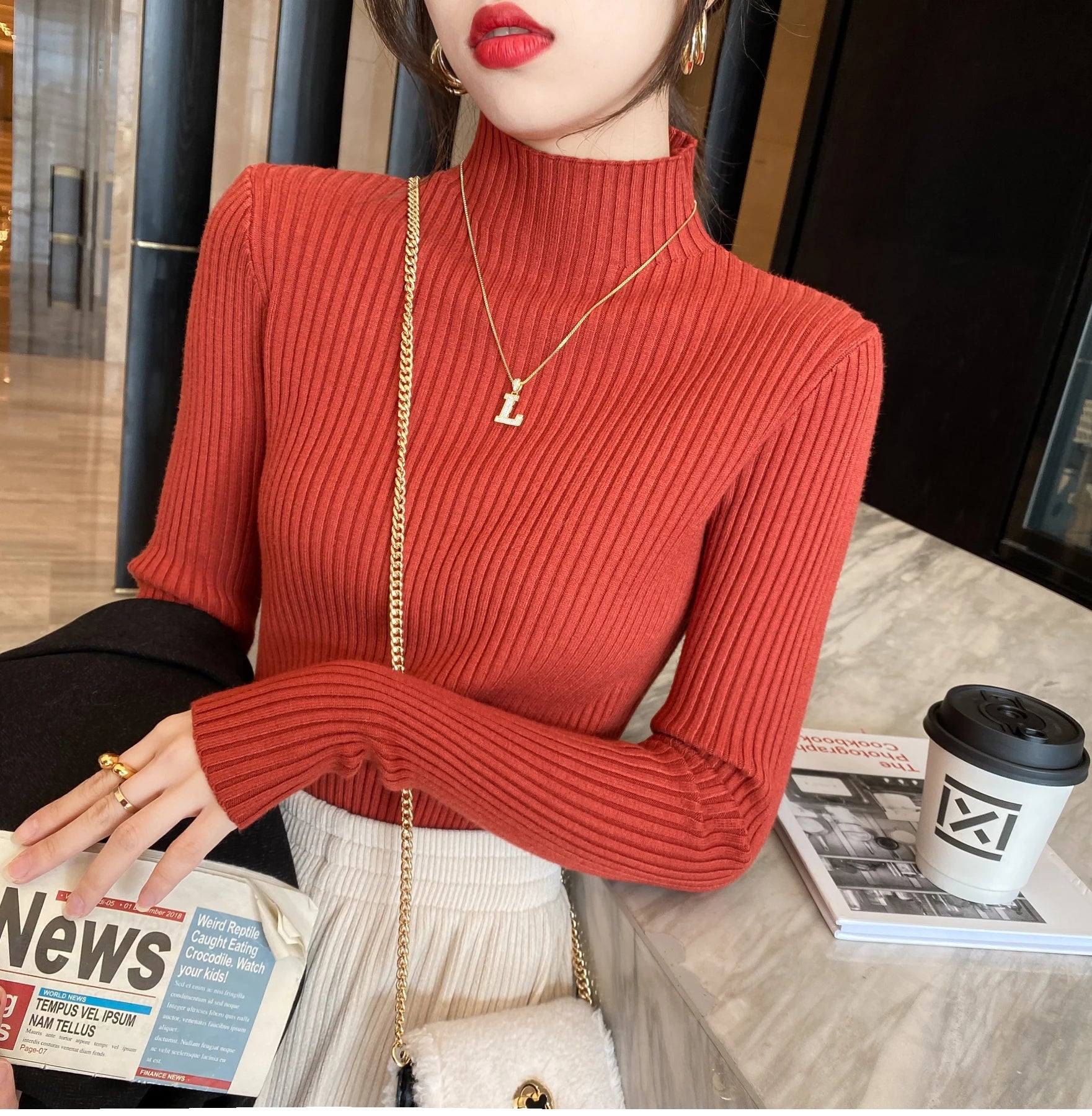 Chic Women’s Turtleneck Knit Sweater – Autumn Winter Slim Pullover