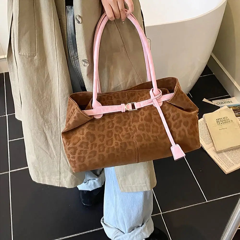Trendy PU Leopard Print Tote Bag Large Capacity Casual Women&