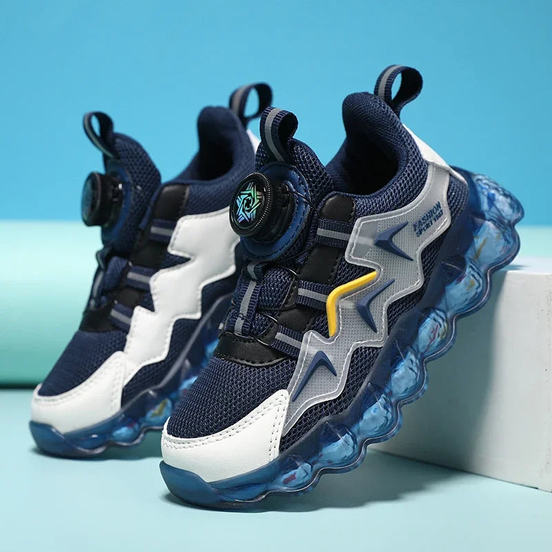 Children Shoes Thick Soled Running Rotary Buckle Kids Sports Casual Tennis For Girls Boys Outdoor Mesh Breathable Unisex Sneaker