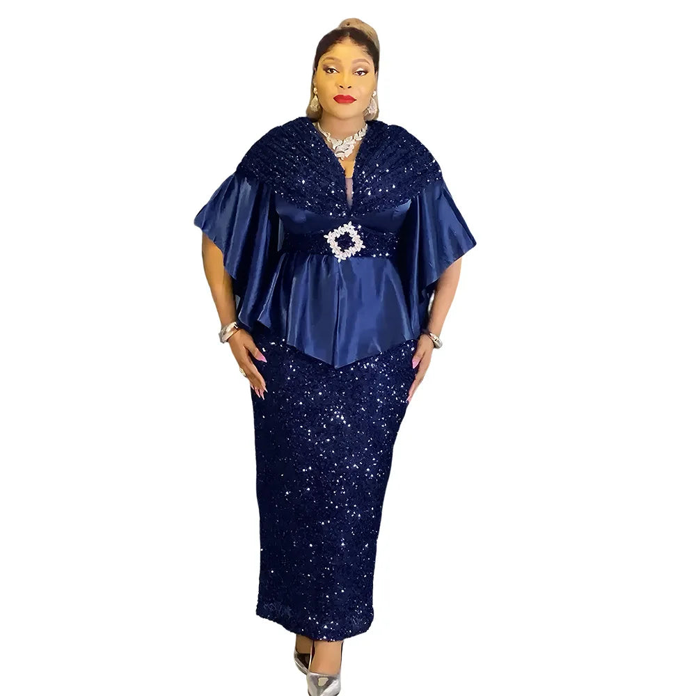 African Party Dresses for Women Elegant Turkey Muslim Wedding Evening Gown Plus Size Dashiki Sequin Sexy Bodycon Slit Long Dress