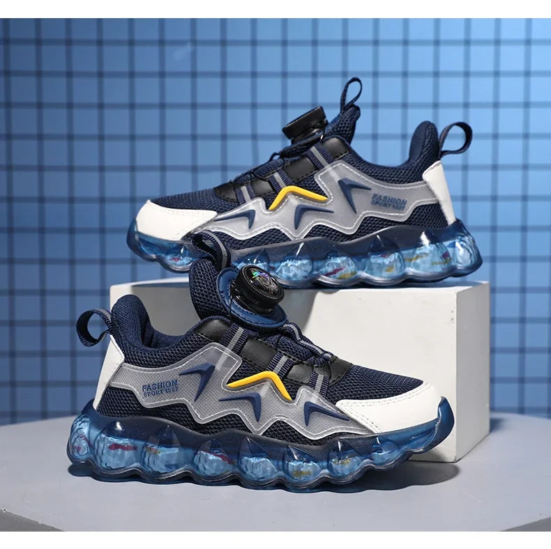 Children Shoes Thick Soled Running Rotary Buckle Kids Sports Casual Tennis For Girls Boys Outdoor Mesh Breathable Unisex Sneaker