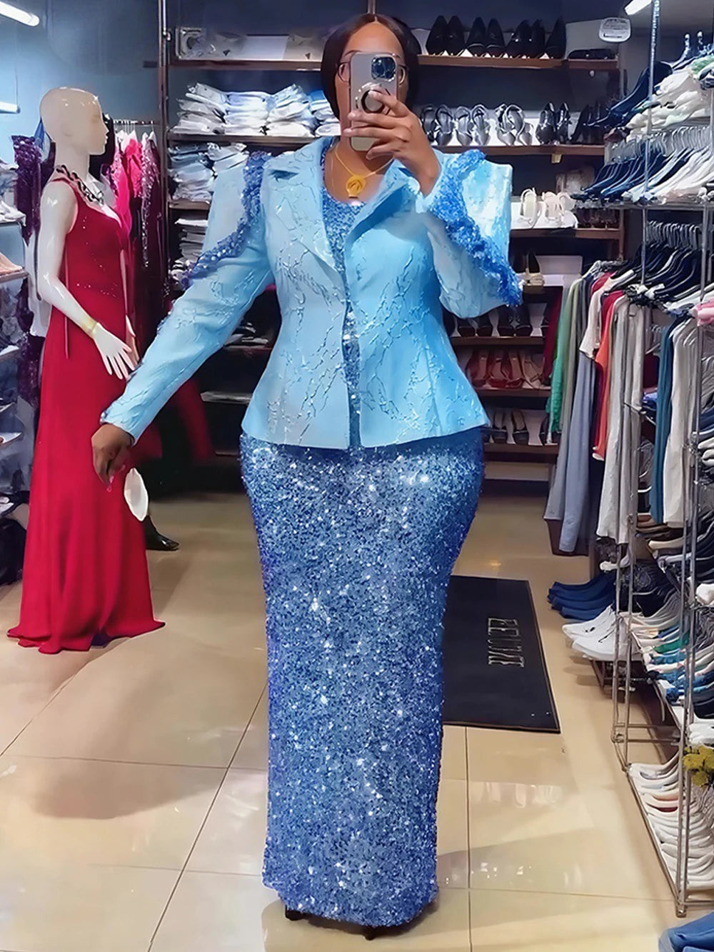 Luxury Sequin Coat Dress Set