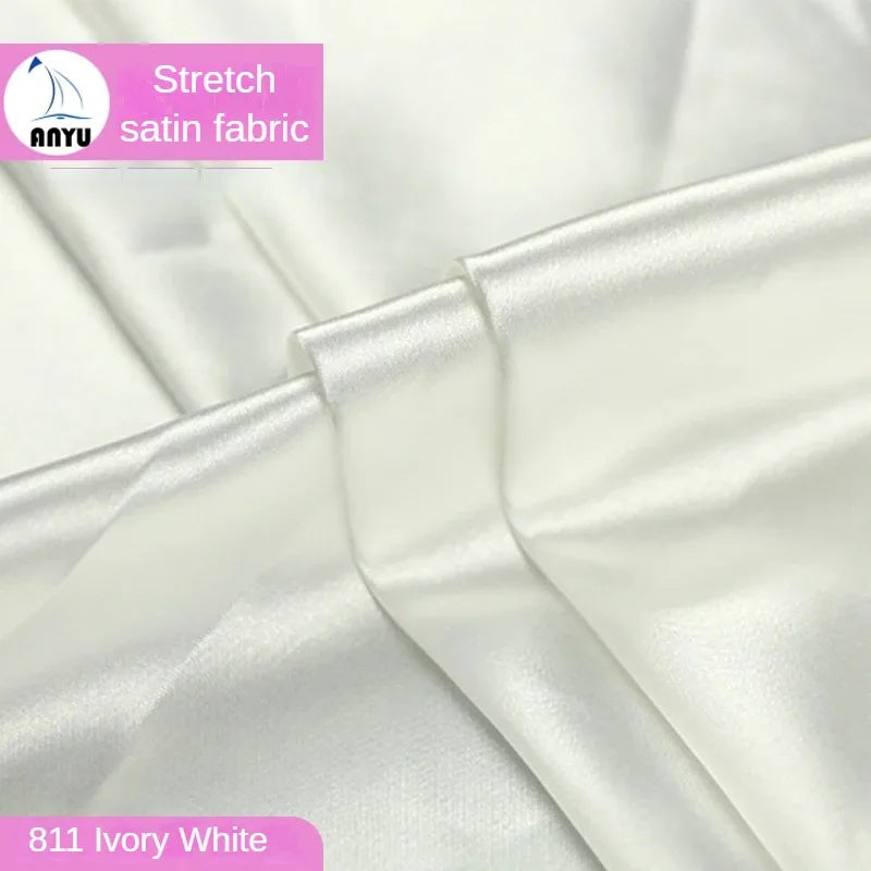 Stretch Satin Fabric By The Meter for Cheongsam Hanfu Dresses Sewing Plain Soft Skin-friendly High-density Cloth Thin Breathable
