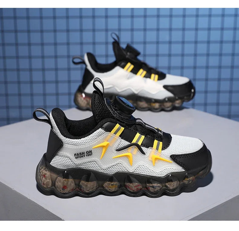 Children Shoes Thick Soled Running Rotary Buckle Kids Sports Casual Tennis For Girls Boys Outdoor Mesh Breathable Unisex Sneaker