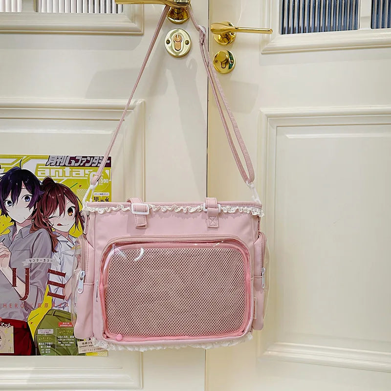 Japan Style Preppy Messenger Bag with Cute Bow Anime Shoulder Crossbody Bag For Sweet JK Girls Tote Bag