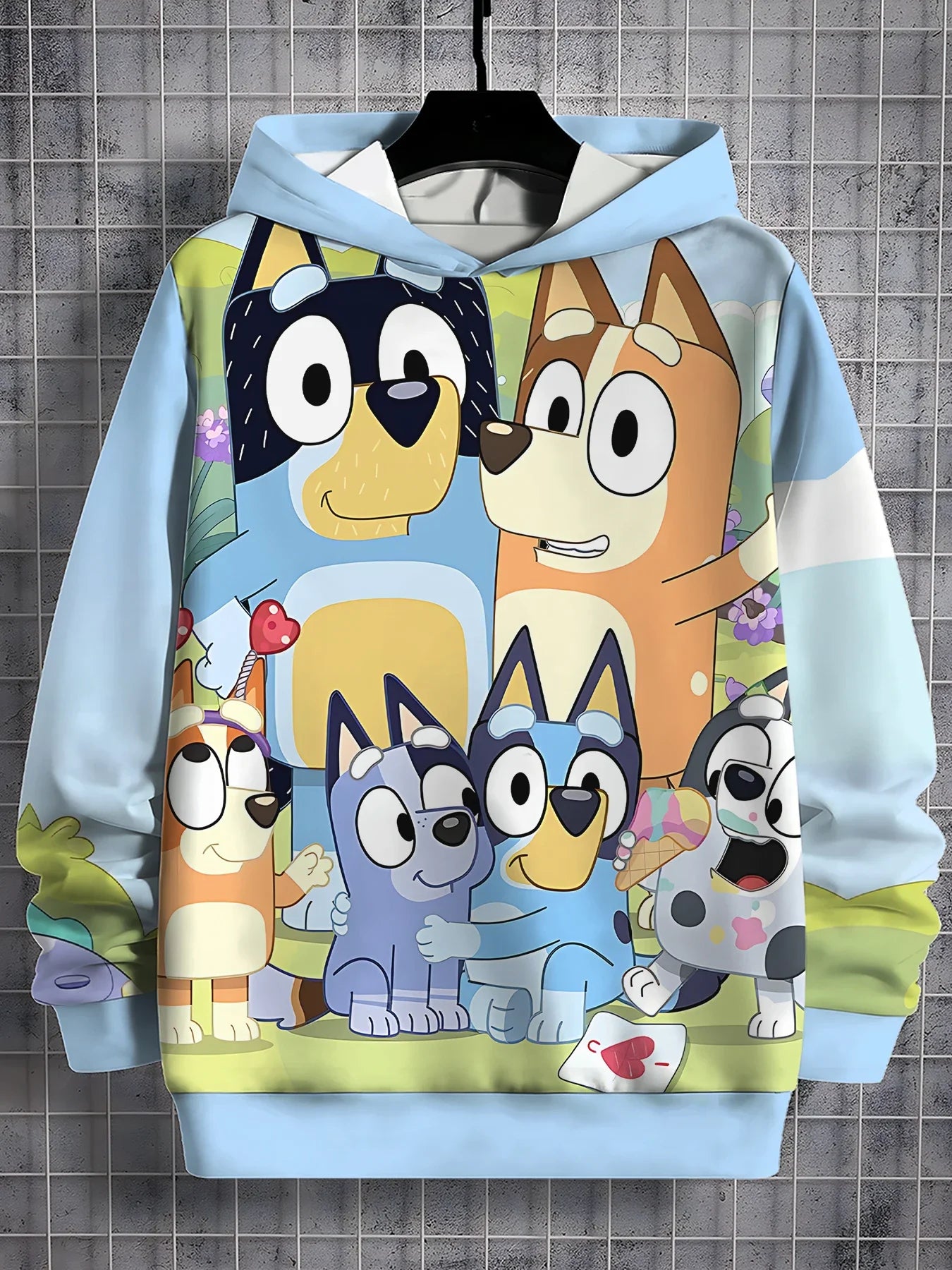 Blueys-Bingoed Kids Blue Dog 3D Print Sweatshirt – Unisex All-Season Pullover Hoodie for Boys & Girls