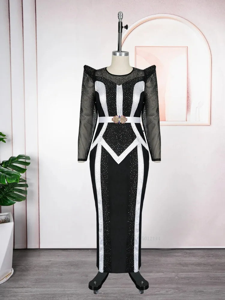 Plus Size African Party Dresses for Women Dashiki Diamond Pleated Long Dress Elegant Turkey Muslim Wedding Evening Gown 2026