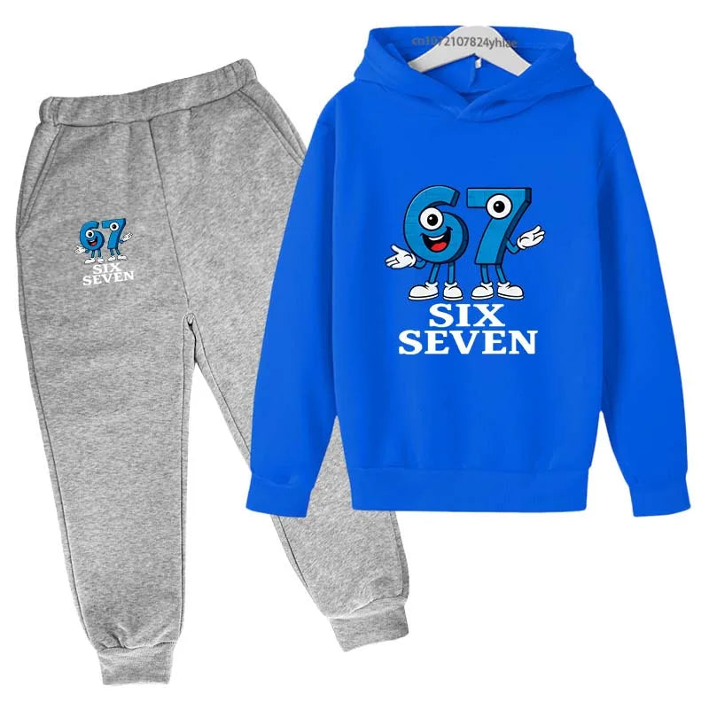 Six Seven Funny Number Cartoon Print Kids Spring Autumn Casual 2Pcs Hoodie+Jogging Pants Tracksuits 2-13Years Boys Girls Clothes