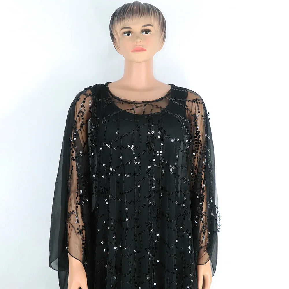 African Sequin Chiffon Maxi Dress Plus Size