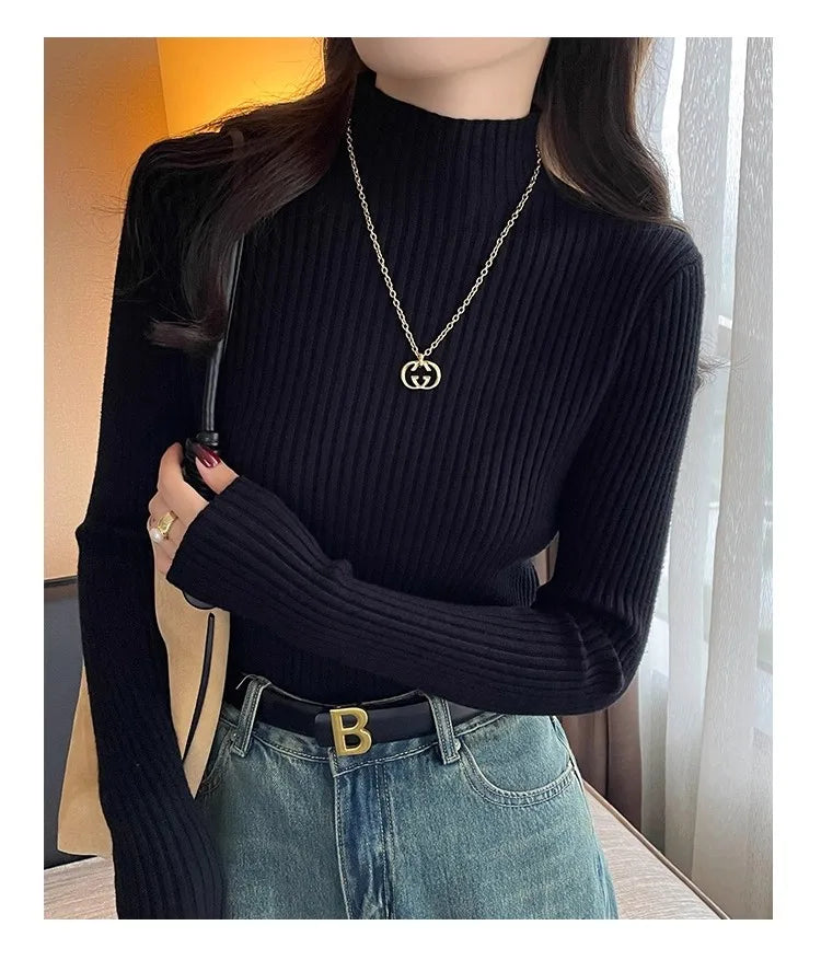 Chic Women’s Turtleneck Knit Sweater – Autumn Winter Slim Pullover